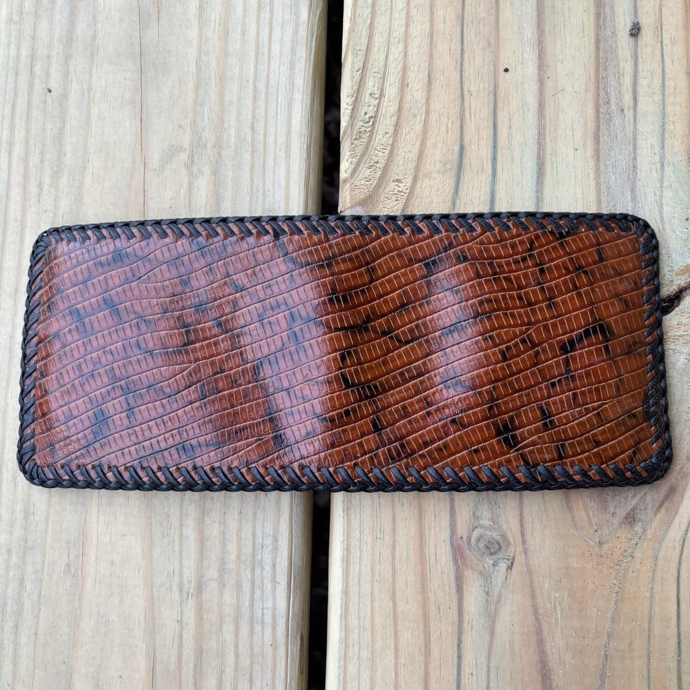 Vintage Bifold Leather Wallet Hand Tooled Western Cowboy Marbled Whipstitch